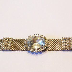 Beautiful Vintage Gold Mesh Rhinestone Bracelet  - 7"